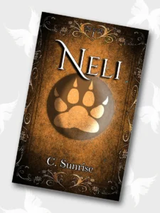 Book cover for Neli by C. Sunrise featuring a large canine paw in the middle.